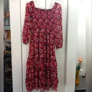 Floral Red Midi Dress